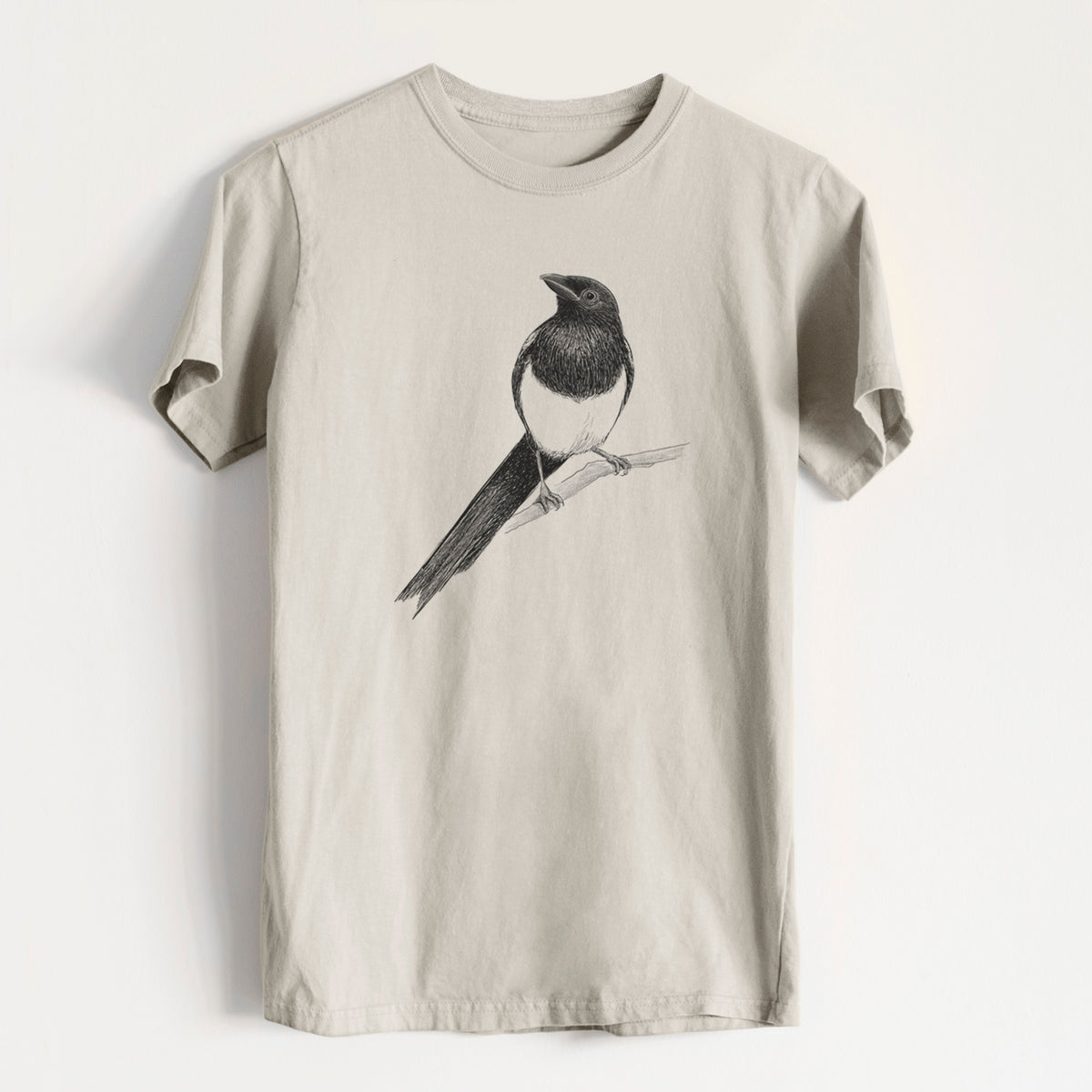 Black-billed Magpie - Pica hudsonia - Heavyweight Men&#39;s 100% Organic Cotton Tee