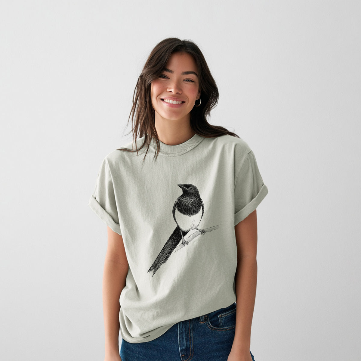 Black-billed Magpie - Pica hudsonia - Heavyweight Men&#39;s 100% Organic Cotton Tee