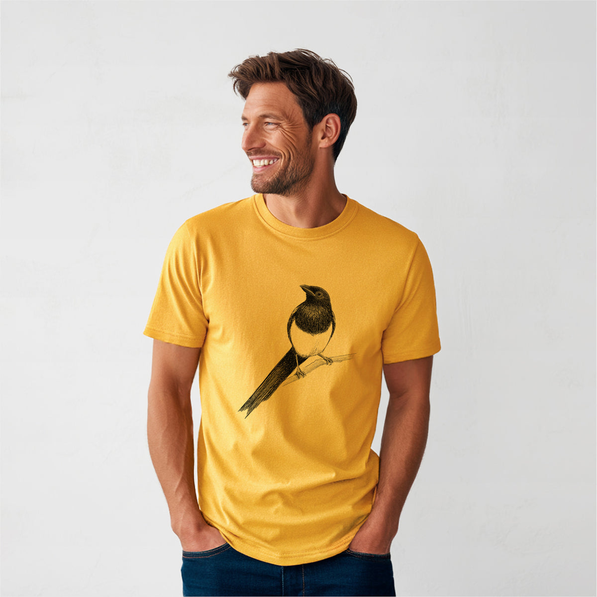 Black-billed Magpie - Pica hudsonia - Heavyweight Men&#39;s 100% Organic Cotton Tee