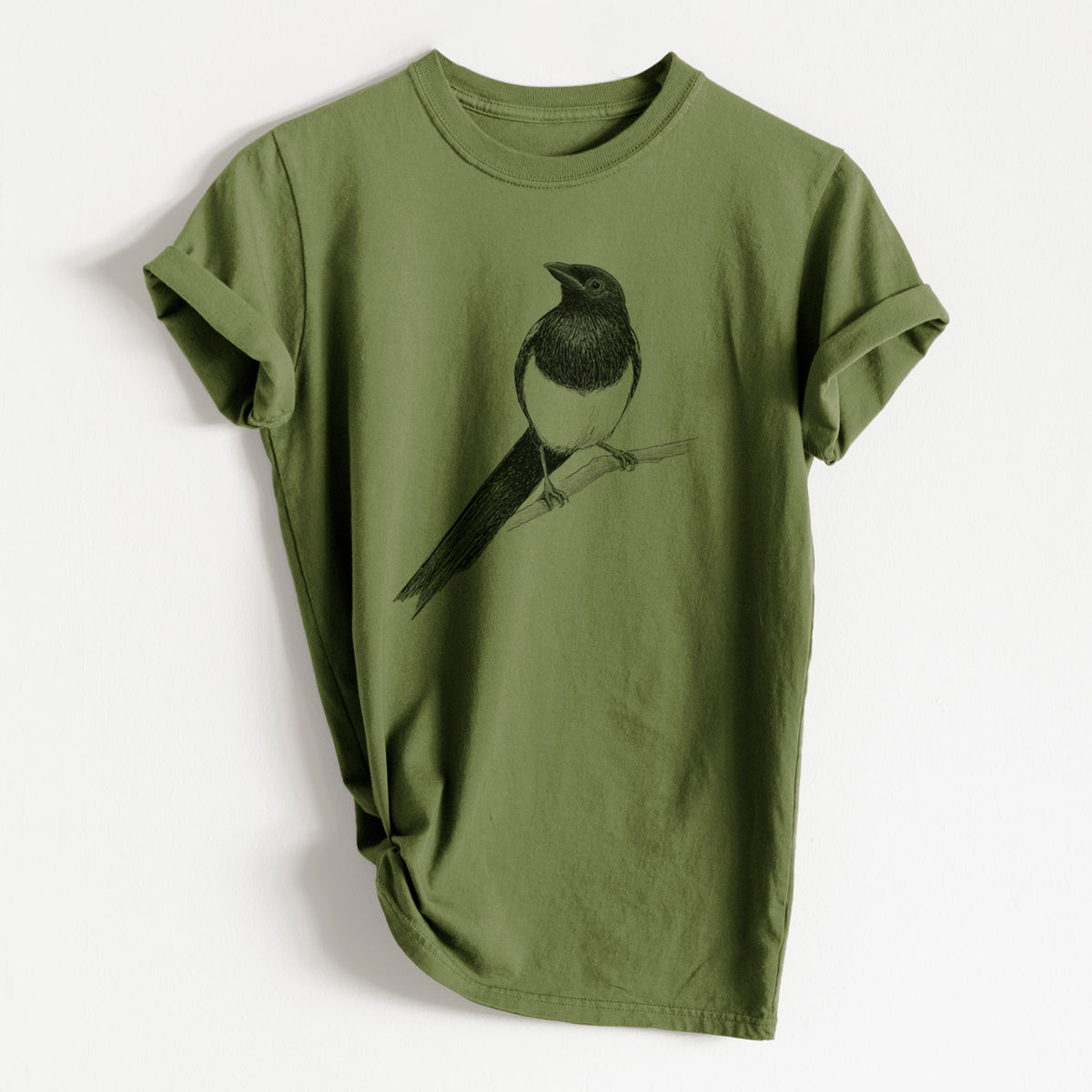 Black-billed Magpie - Pica hudsonia - Heavyweight Men&#39;s 100% Organic Cotton Tee