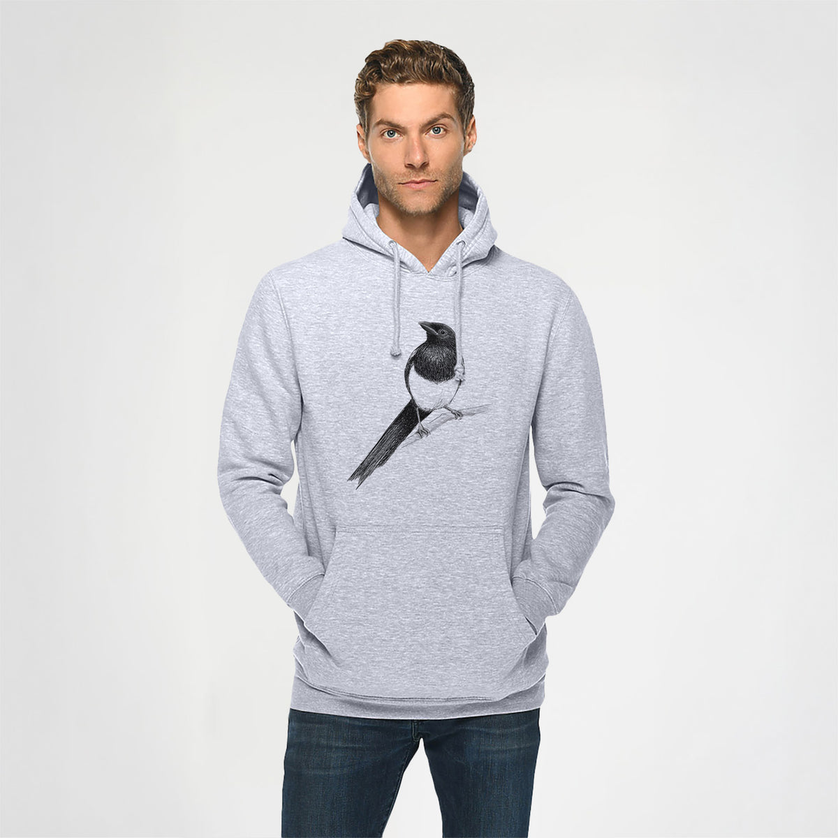 Black-billed Magpie - Pica hudsonia - Heavyweight Fleece Hoodie