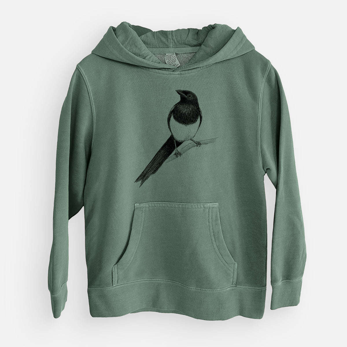Black-billed Magpie - Pica hudsonia - Youth Pigment Dyed Hoodie