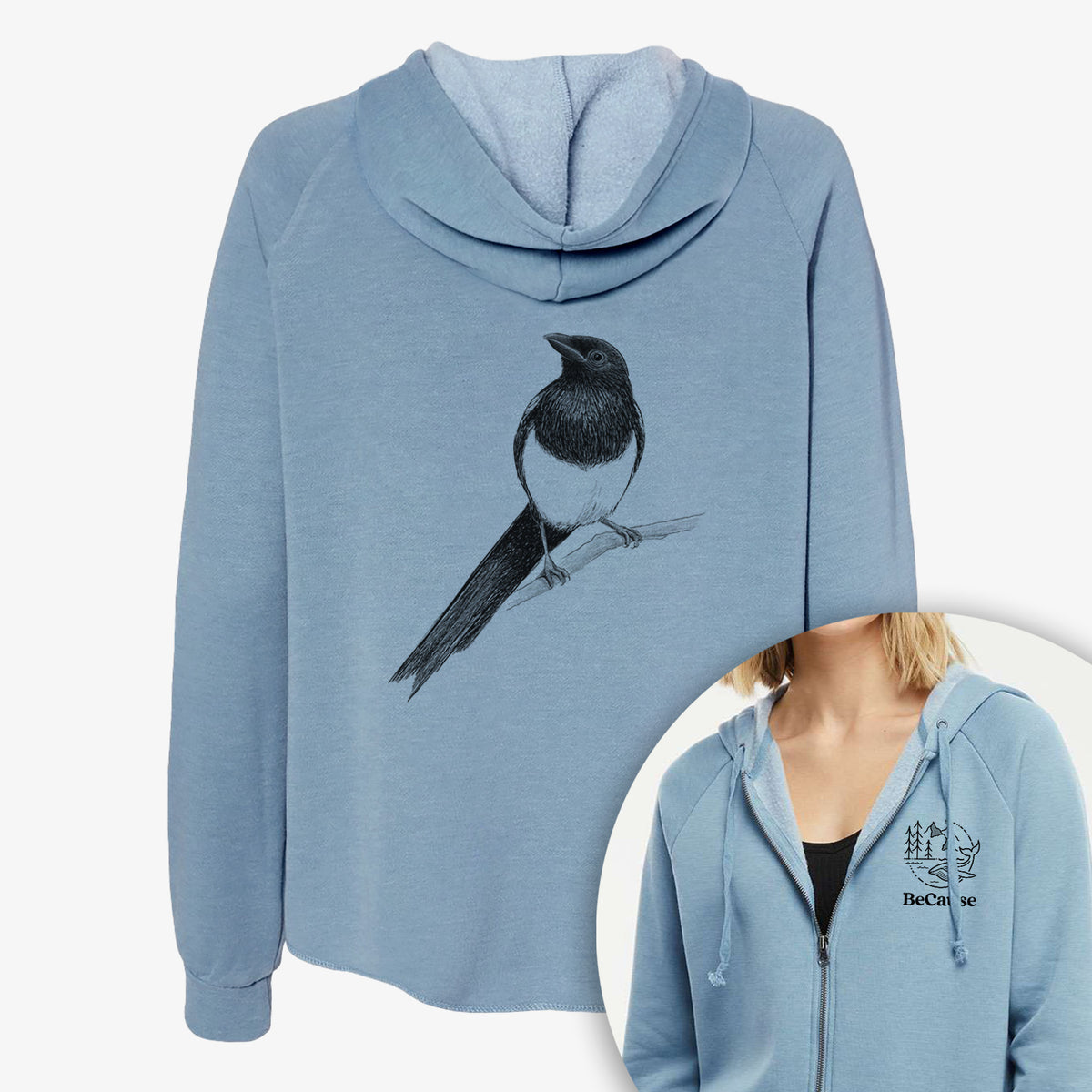 Black-billed Magpie - Pica hudsonia - Women&#39;s Cali Wave Zip-Up Sweatshirt