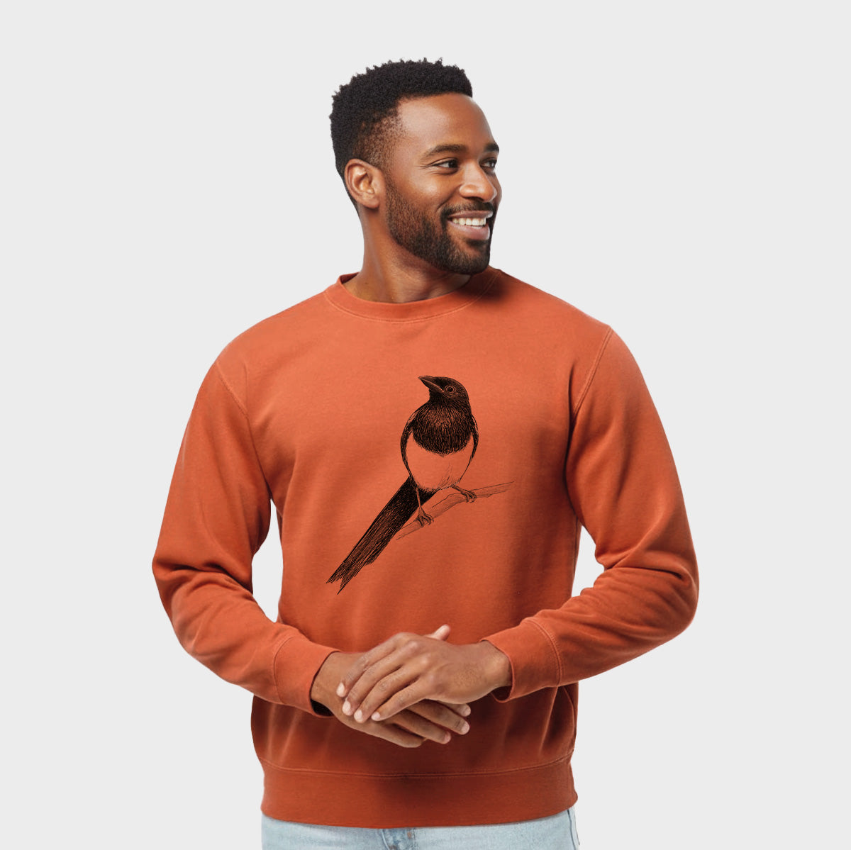 Black-billed Magpie - Pica hudsonia - Unisex Pigment Dyed Crew Sweatshirt