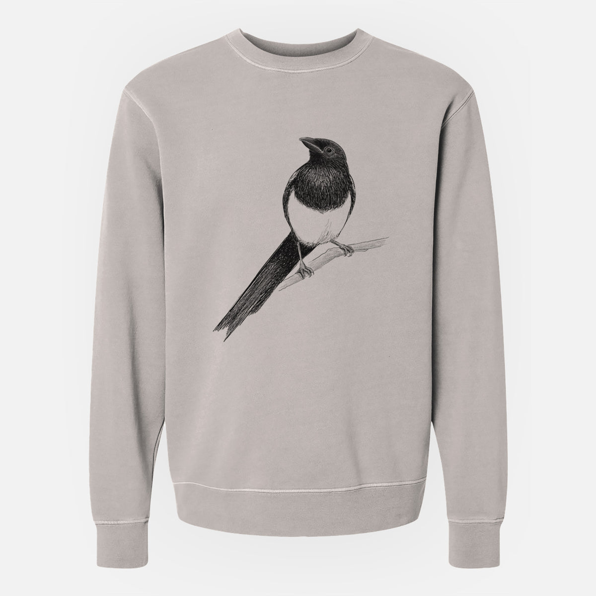 Black-billed Magpie - Pica hudsonia - Unisex Pigment Dyed Crew Sweatshirt