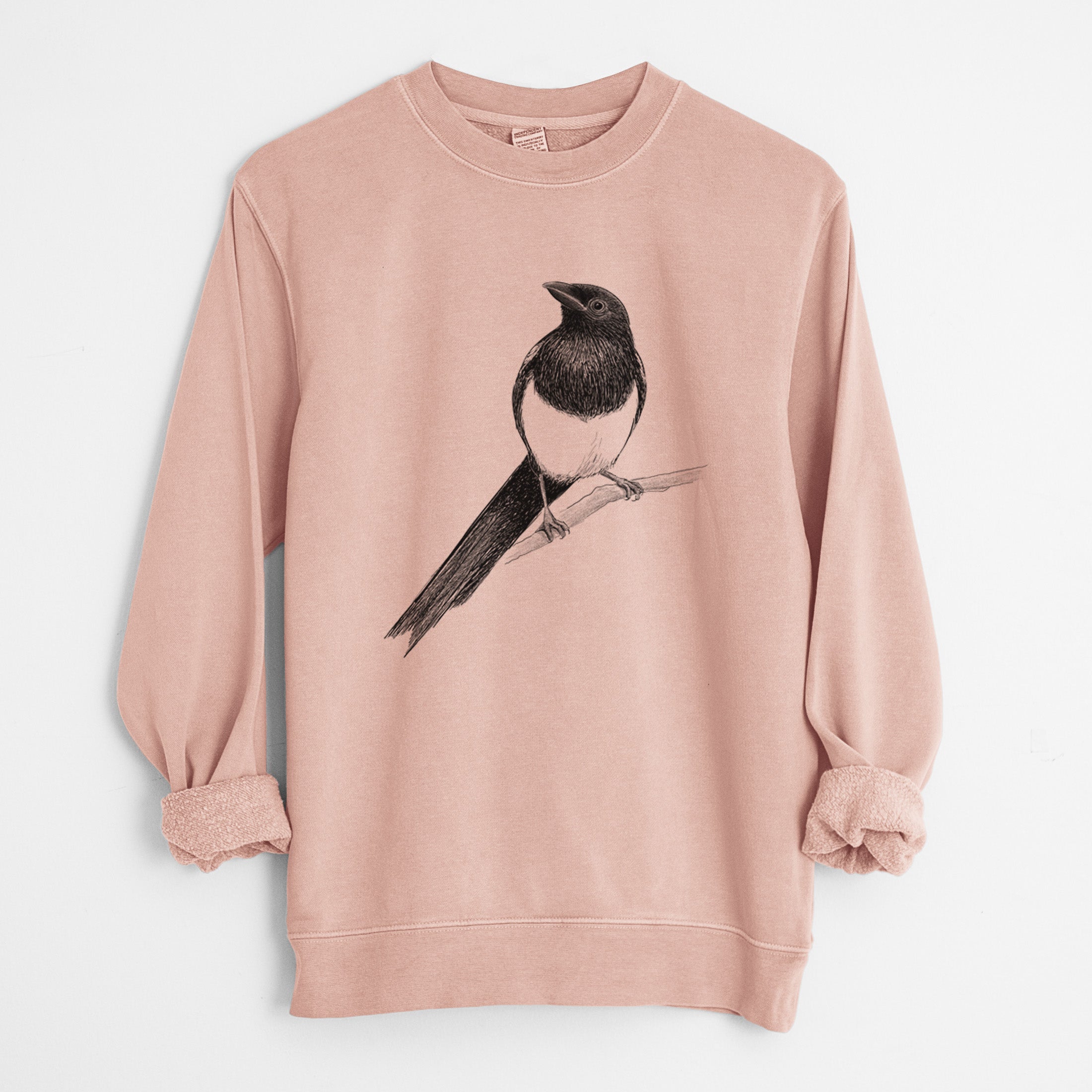 Black-billed Magpie - Pica hudsonia - Unisex Pigment Dyed Crew Sweatshirt