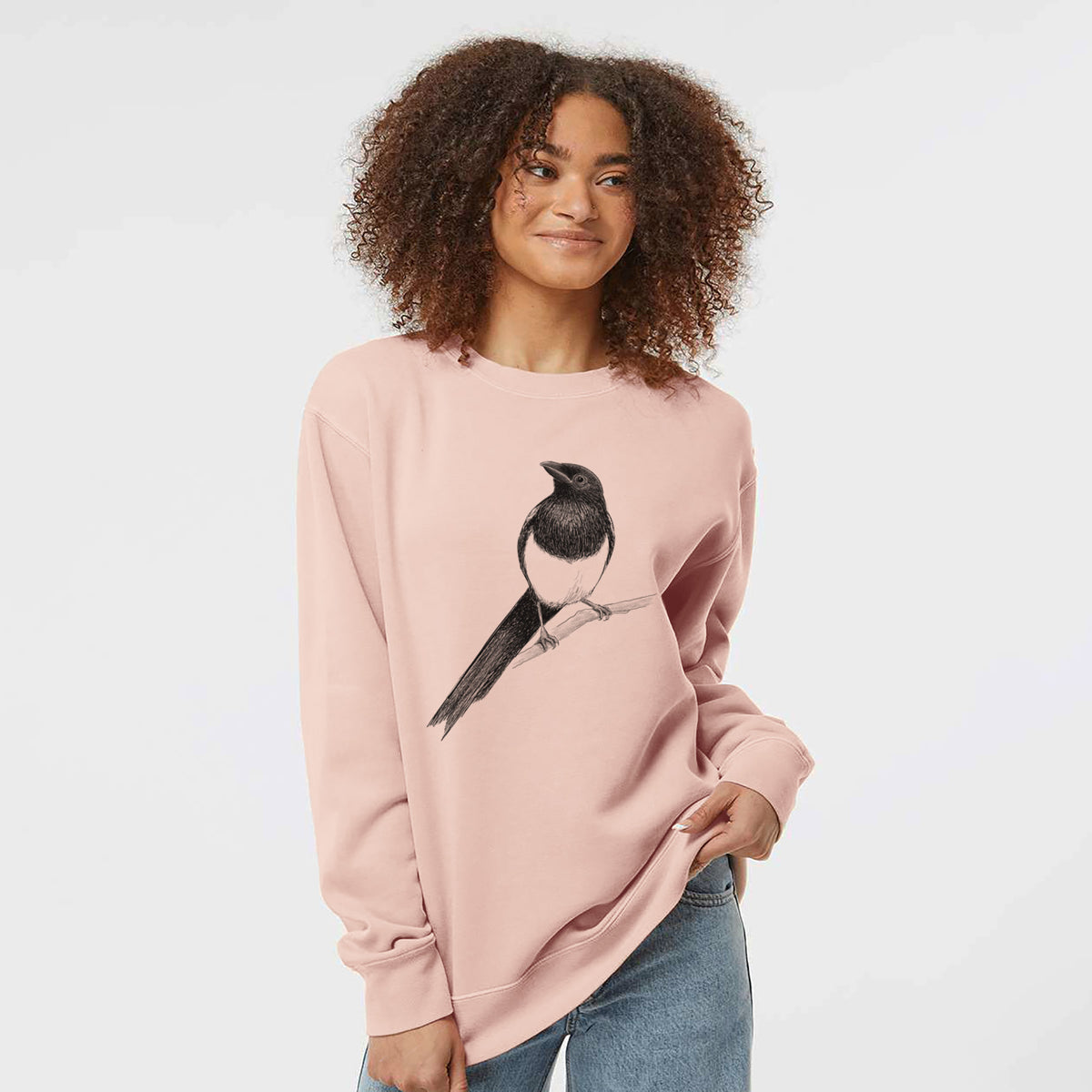 Black-billed Magpie - Pica hudsonia - Unisex Pigment Dyed Crew Sweatshirt