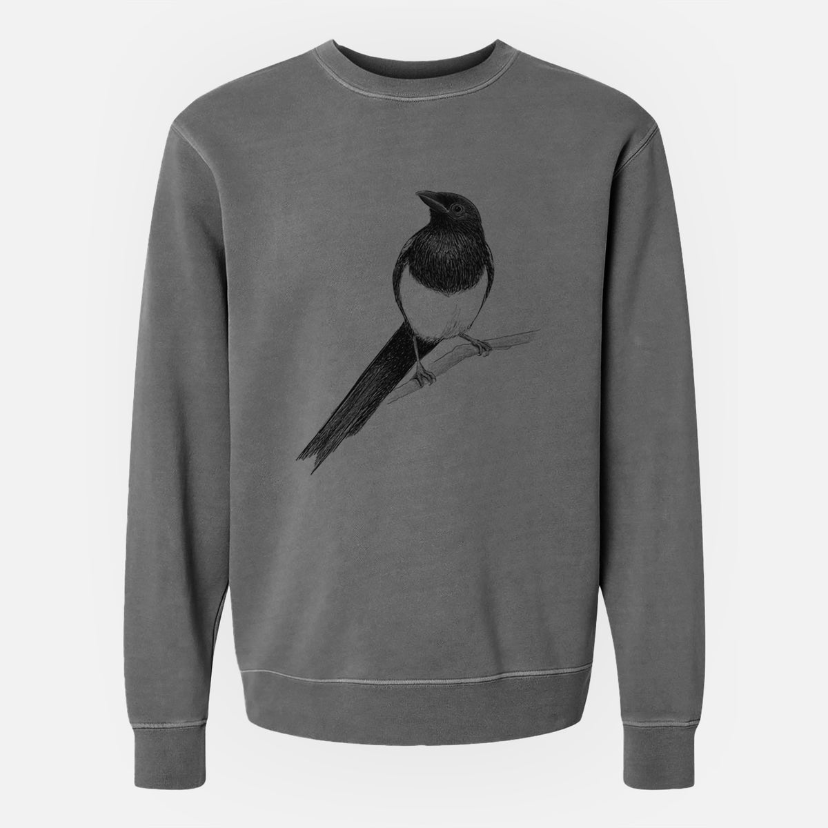 Black-billed Magpie - Pica hudsonia - Unisex Pigment Dyed Crew Sweatshirt