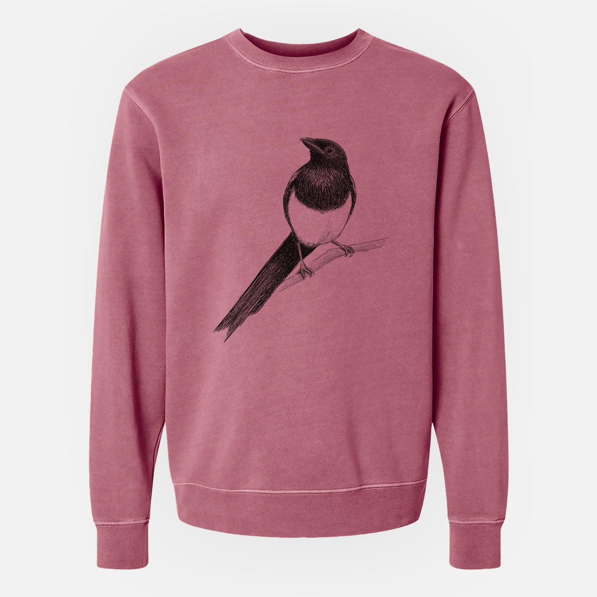 Black-billed Magpie - Pica hudsonia - Unisex Pigment Dyed Crew Sweatshirt