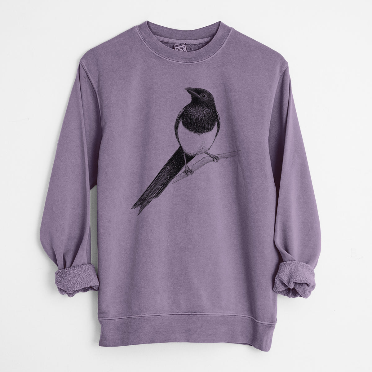 Black-billed Magpie - Pica hudsonia - Unisex Pigment Dyed Crew Sweatshirt