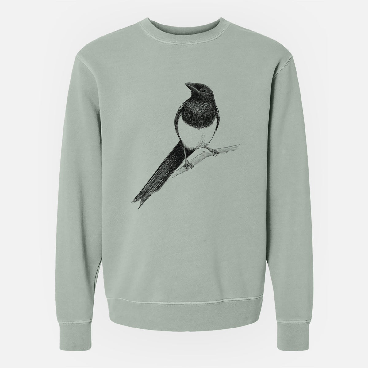 Black-billed Magpie - Pica hudsonia - Unisex Pigment Dyed Crew Sweatshirt