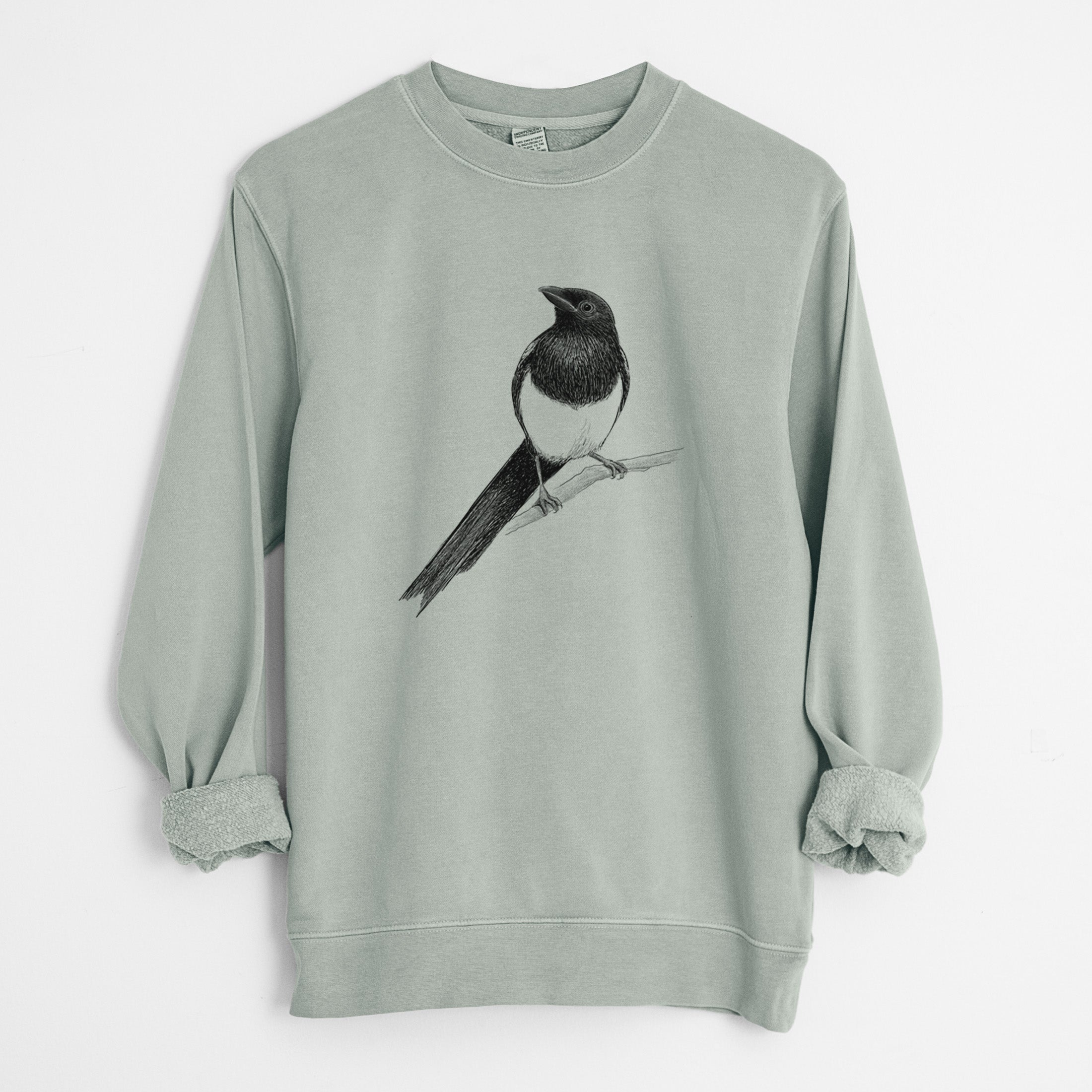 Black-billed Magpie - Pica hudsonia - Unisex Pigment Dyed Crew Sweatshirt