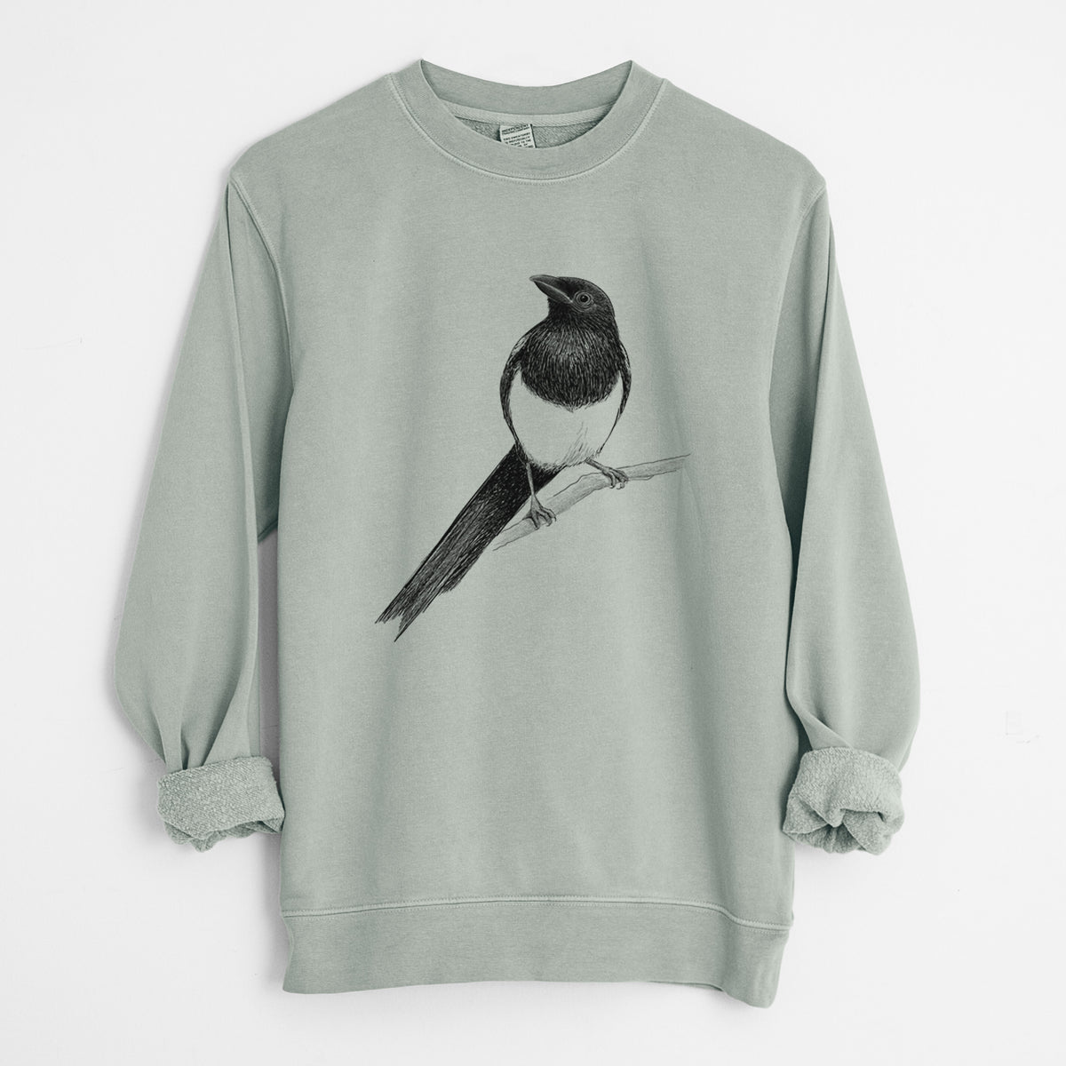 Black-billed Magpie - Pica hudsonia - Unisex Pigment Dyed Crew Sweatshirt