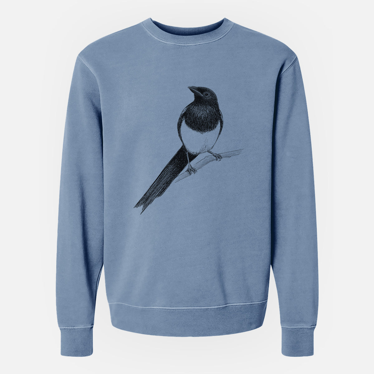 Black-billed Magpie - Pica hudsonia - Unisex Pigment Dyed Crew Sweatshirt