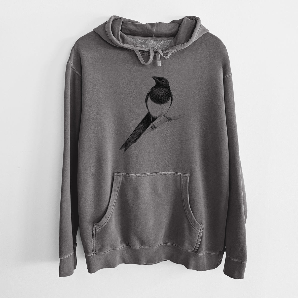 Black-billed Magpie - Pica hudsonia - Unisex Pigment Dyed Hoodie