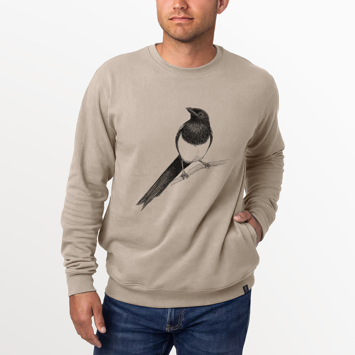 Black-billed Magpie - Pica hudsonia  - Unisex Reclaimed Crewneck Sweatshirt