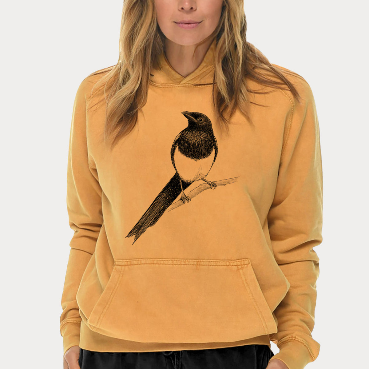 Black-billed Magpie - Pica hudsonia  - Mid-Weight Unisex Vintage 100% Cotton Hoodie