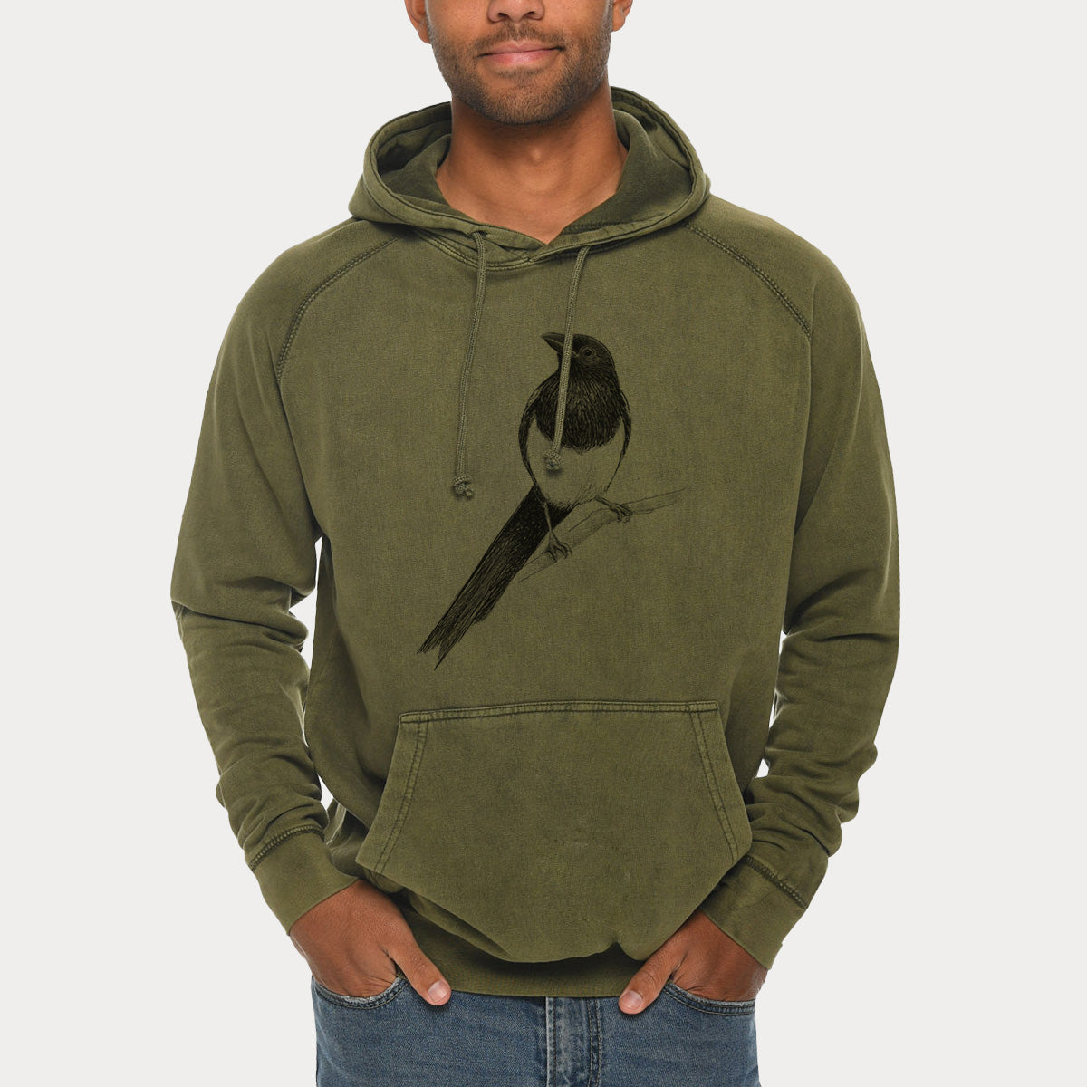 Black-billed Magpie - Pica hudsonia  - Mid-Weight Unisex Vintage 100% Cotton Hoodie