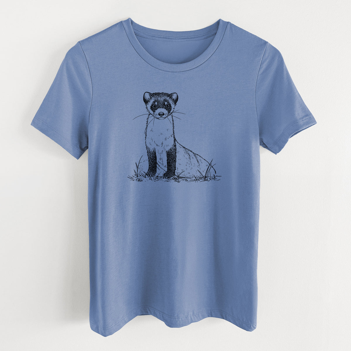 Black-footed Ferret - Mustela nigripes - Women&#39;s Lightweight Relaxed Fit 100% Cotton Crewneck
