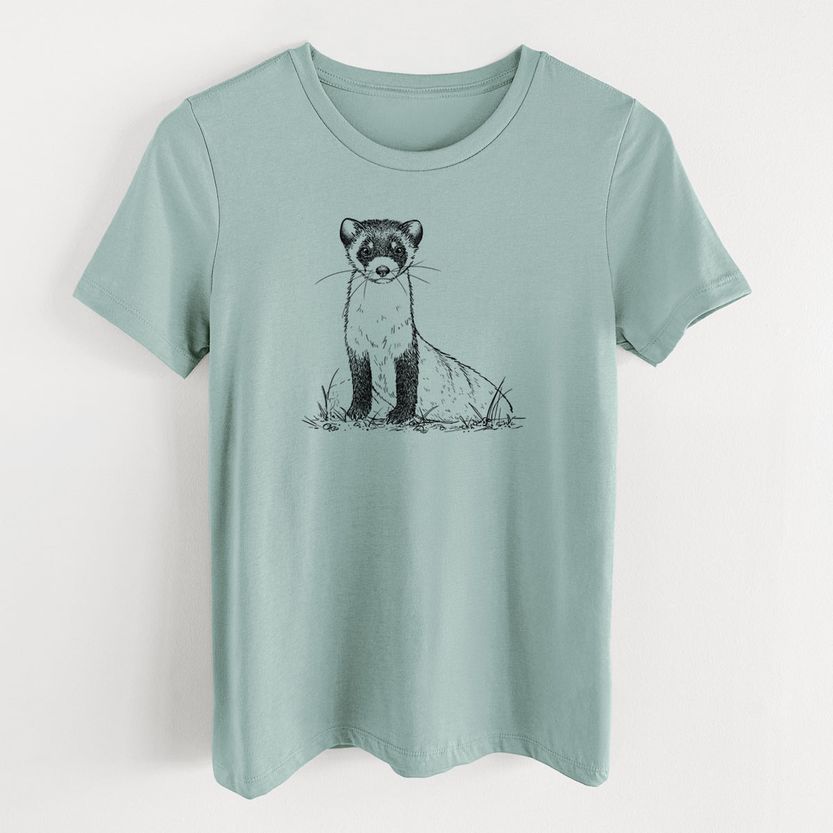 Black-footed Ferret - Mustela nigripes - Women&#39;s Lightweight Relaxed Fit 100% Cotton Crewneck
