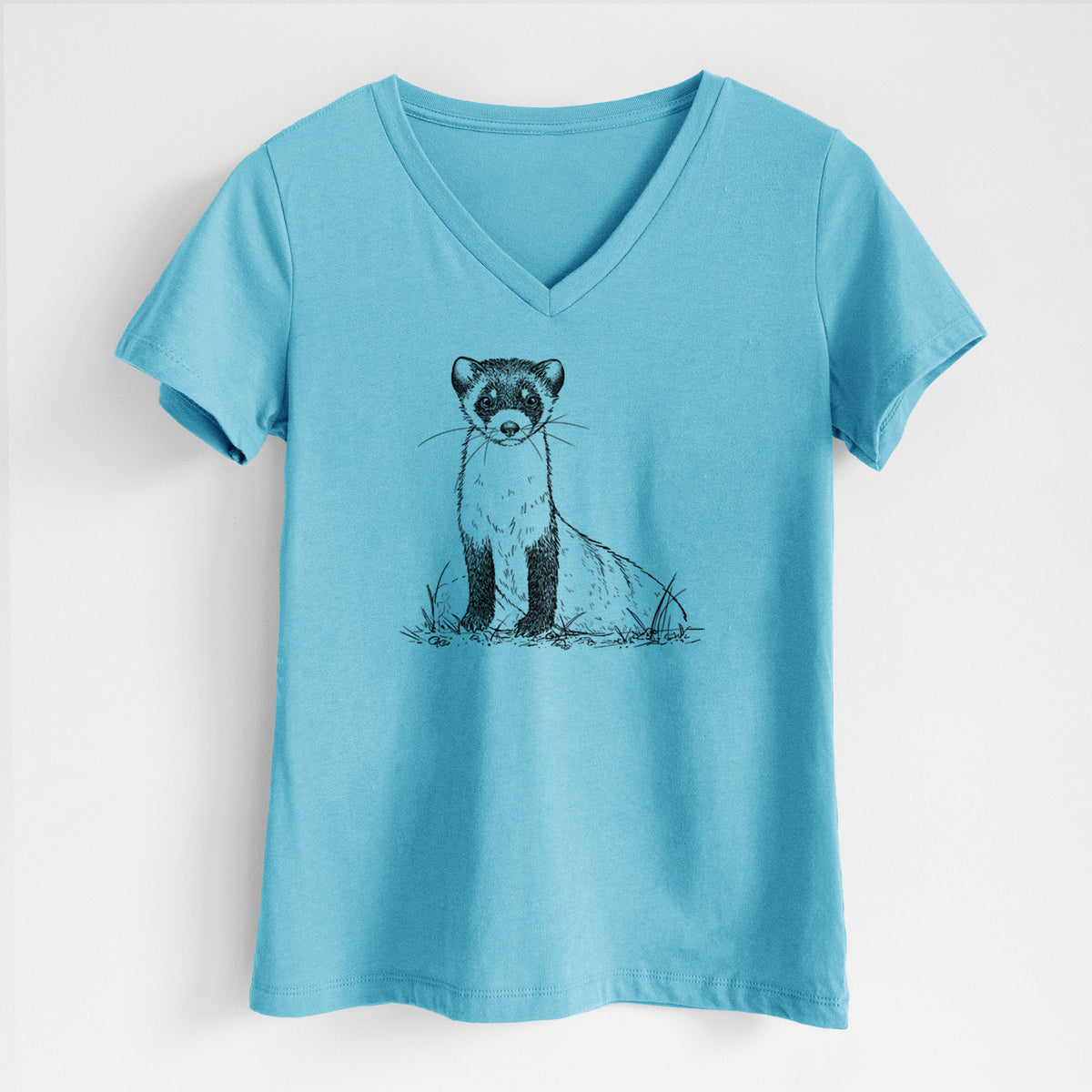 Black-footed Ferret - Mustela nigripes - Women&#39;s Lightweight Relaxed Fit 100% Cotton V-neck