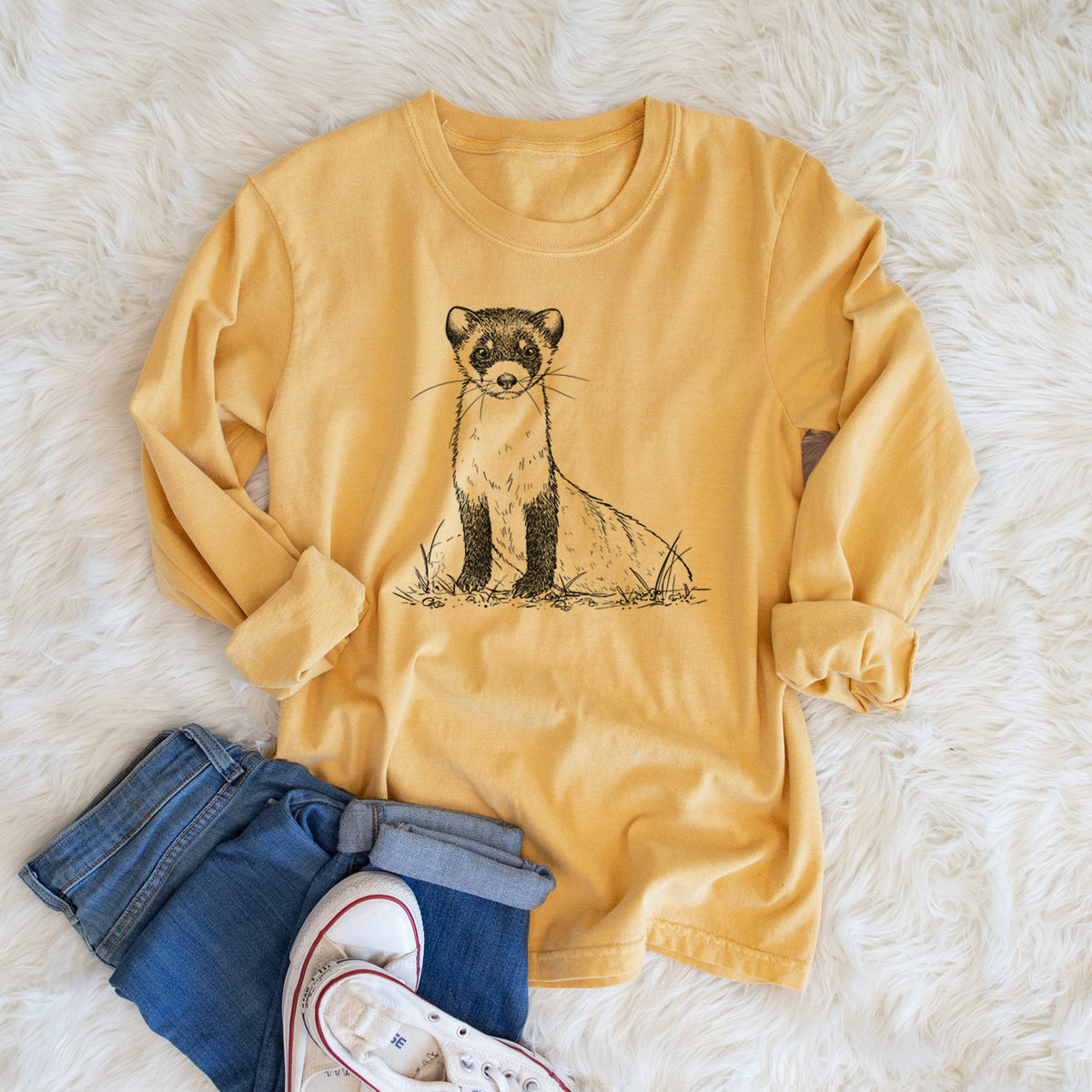 Black-footed Ferret - Mustela nigripes - Men&#39;s Heavyweight 100% Cotton Long Sleeve