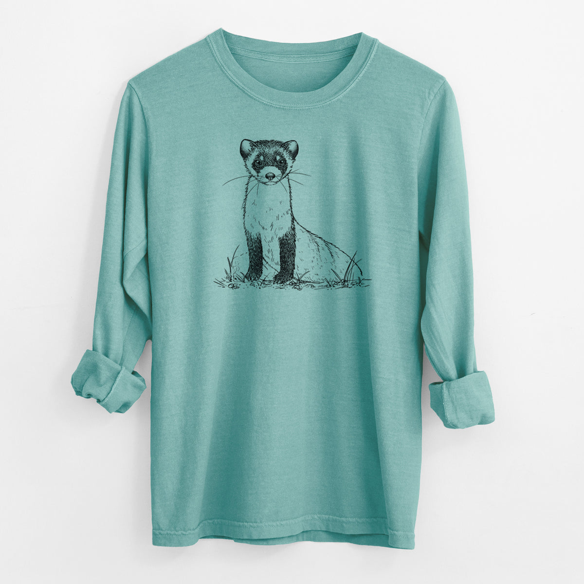 Black-footed Ferret - Mustela nigripes - Men&#39;s Heavyweight 100% Cotton Long Sleeve