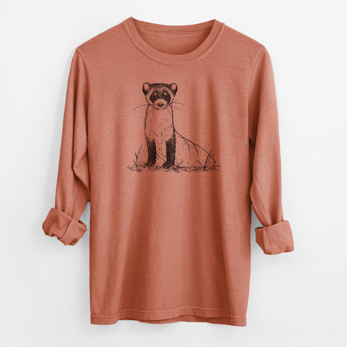 Black-footed Ferret - Mustela nigripes - Men&#39;s Heavyweight 100% Cotton Long Sleeve