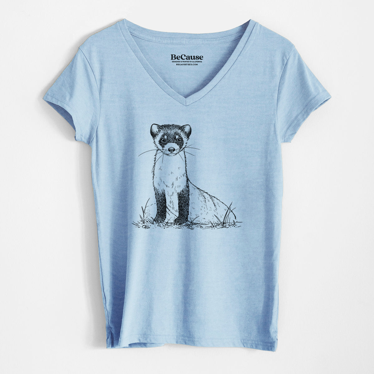 Black-footed Ferret - Mustela nigripes - Women&#39;s 100% Recycled V-neck