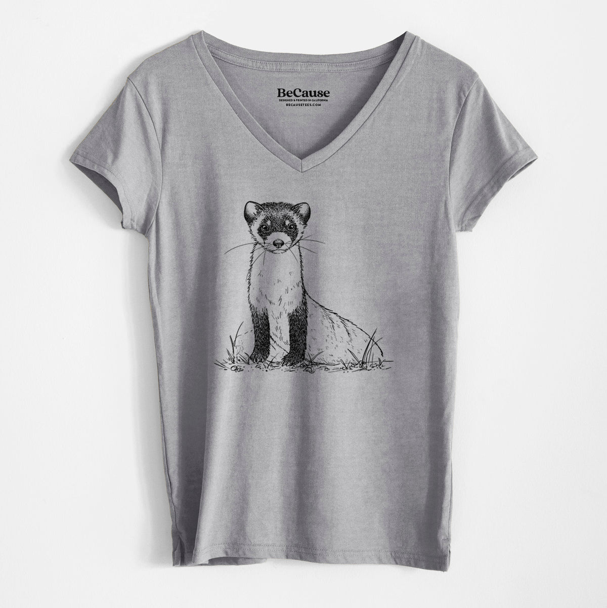 Black-footed Ferret - Mustela nigripes - Women&#39;s 100% Recycled V-neck