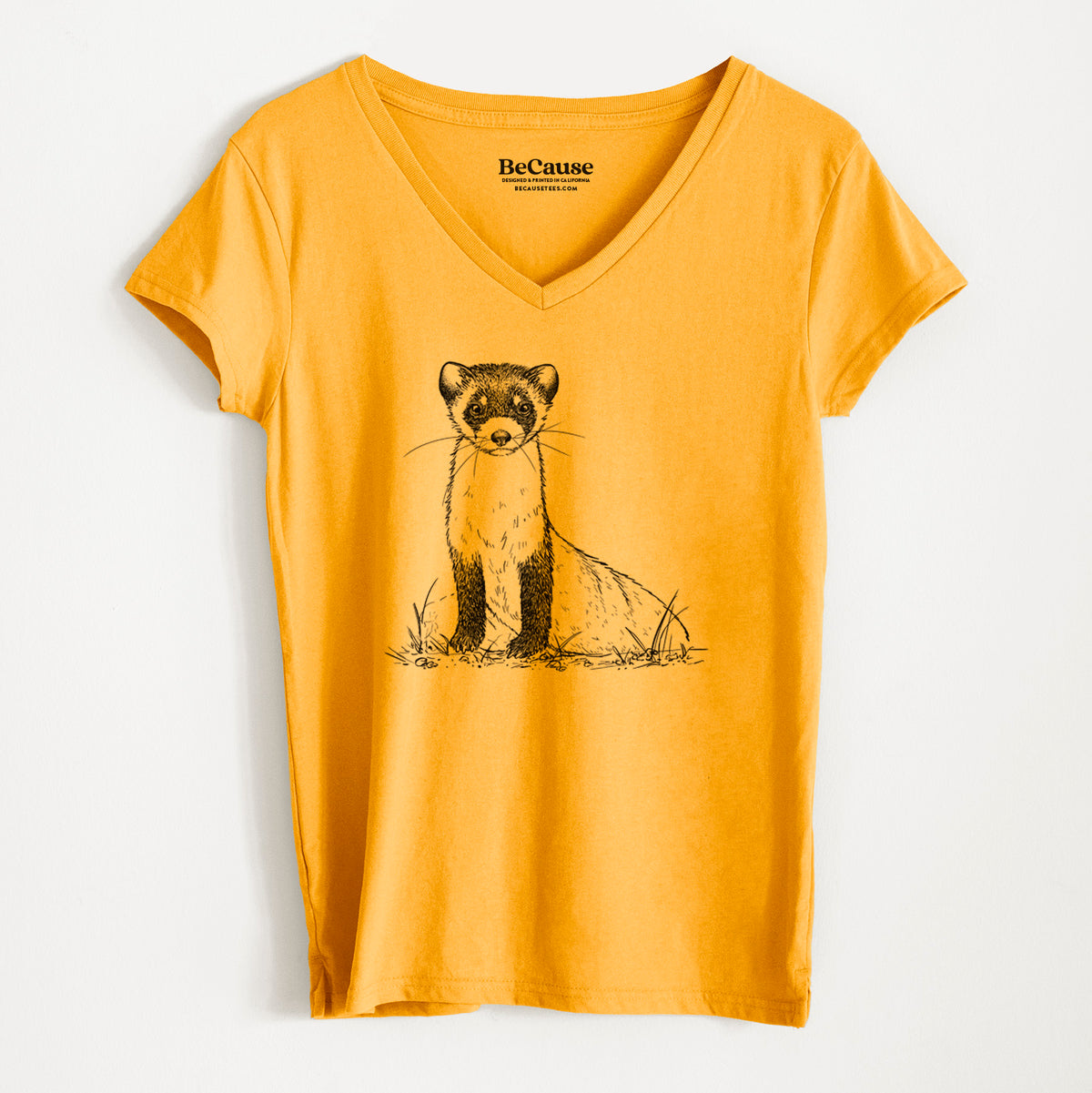 Black-footed Ferret - Mustela nigripes - Women&#39;s 100% Recycled V-neck