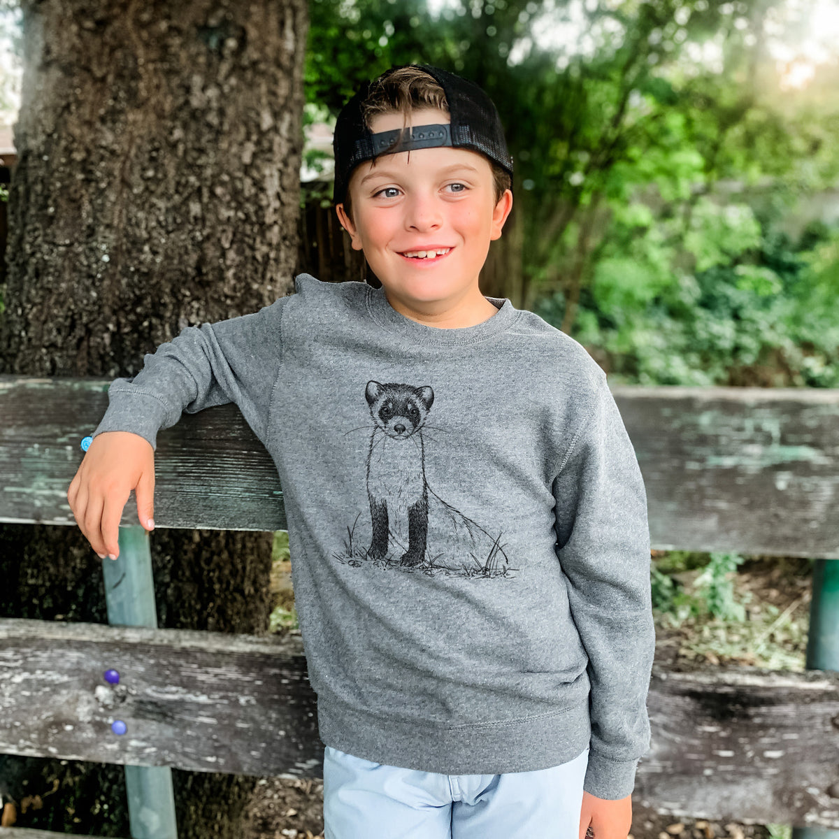 Black-footed Ferret - Mustela nigripes - Youth Lightweight Crewneck Sweatshirt