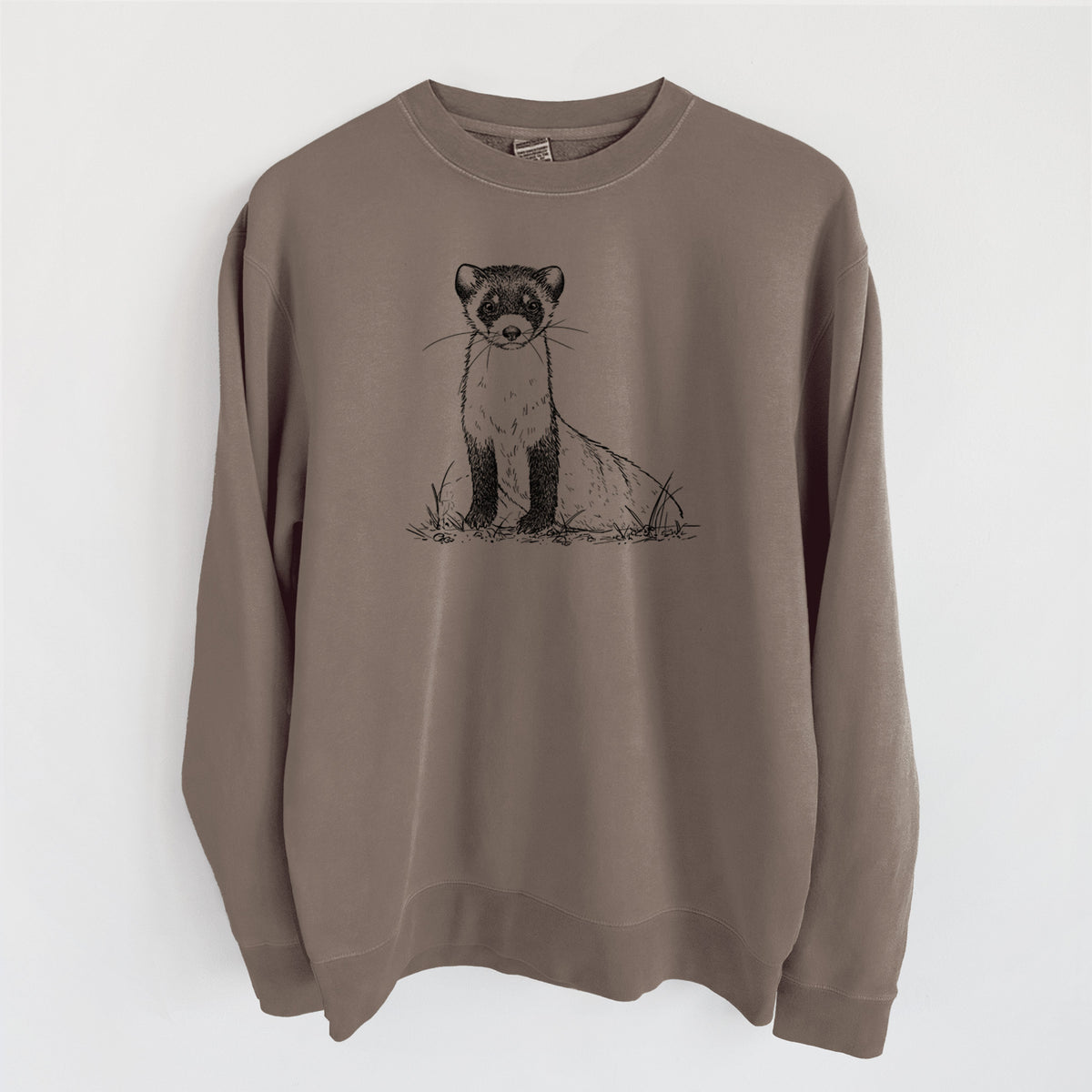 Black-footed Ferret - Mustela nigripes - Unisex Pigment Dyed Crew Sweatshirt in Espresso Brown Color