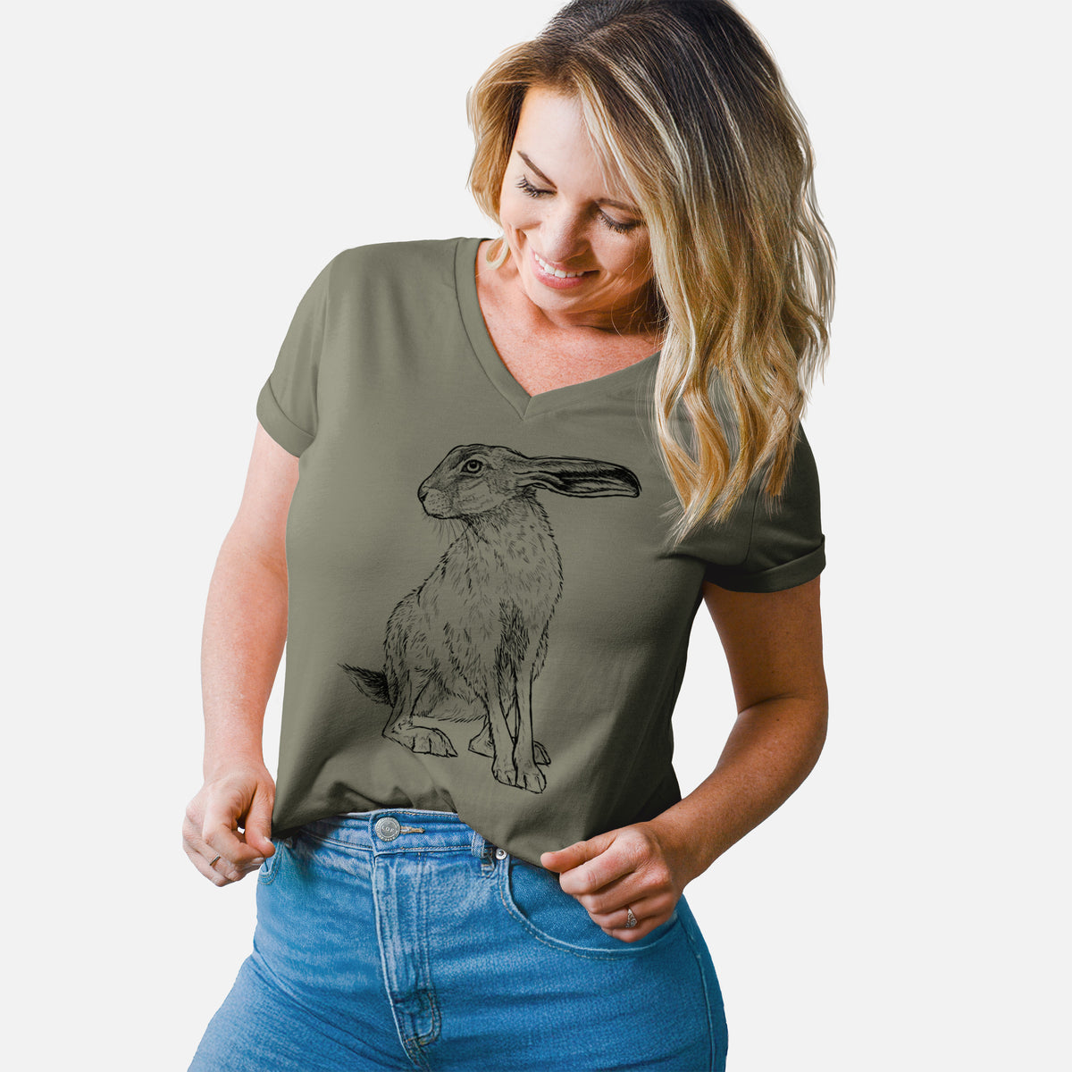 Black-tailed Jackrabbit - Lepus californicus - Women&#39;s Lightweight Relaxed Fit 100% Cotton V-neck