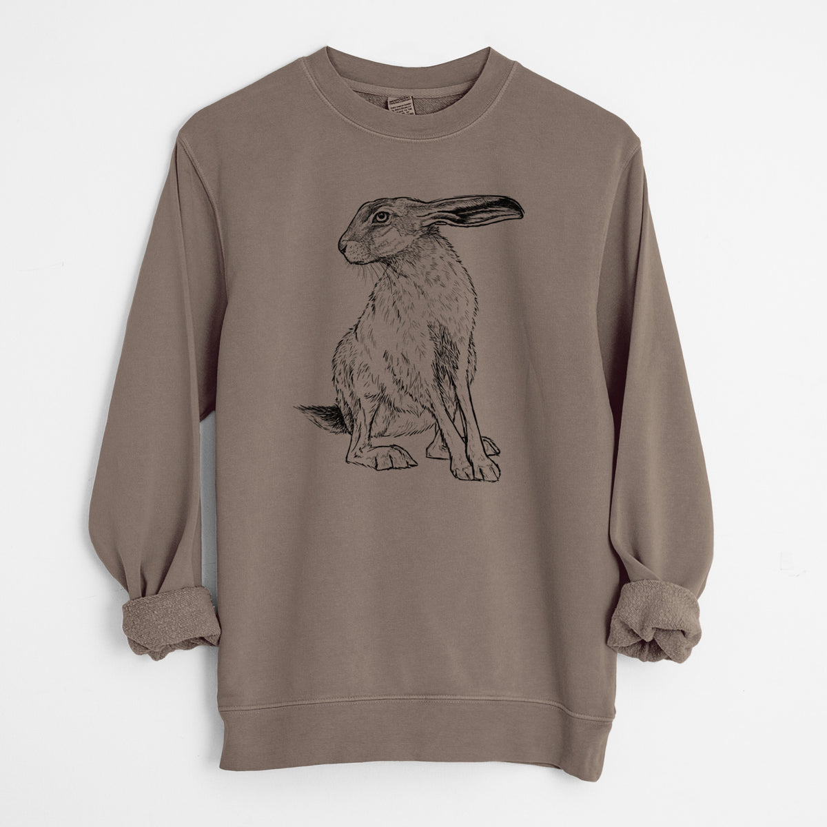 Black-tailed Jackrabbit - Lepus californicus - Unisex Pigment Dyed Crew Sweatshirt in Espresso Brown Color