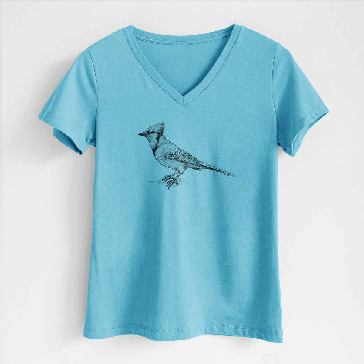 Blue Jay - Cyanocitta cristata - Women&#39;s Lightweight Relaxed Fit 100% Cotton V-neck