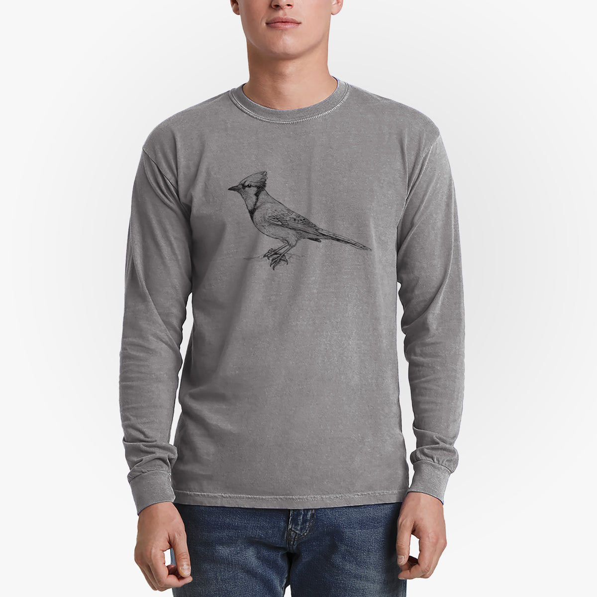 Blue Jay - Cyanocitta cristata - Men&#39;s Heavyweight 100% Cotton Long Sleeve