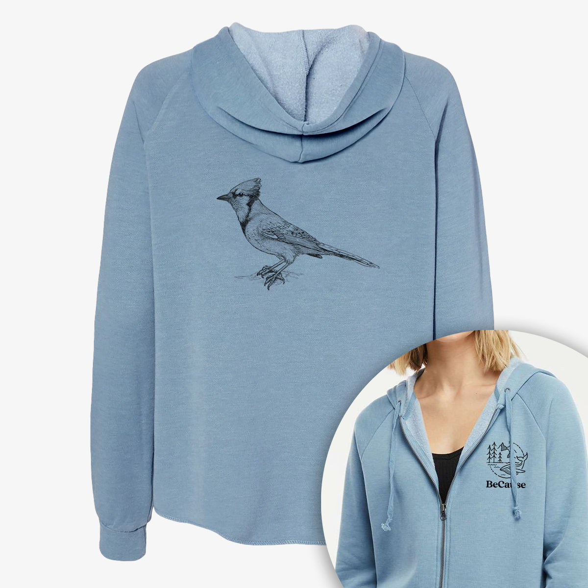 Blue Jay - Cyanocitta cristata - Women&#39;s Cali Wave Zip-Up Sweatshirt