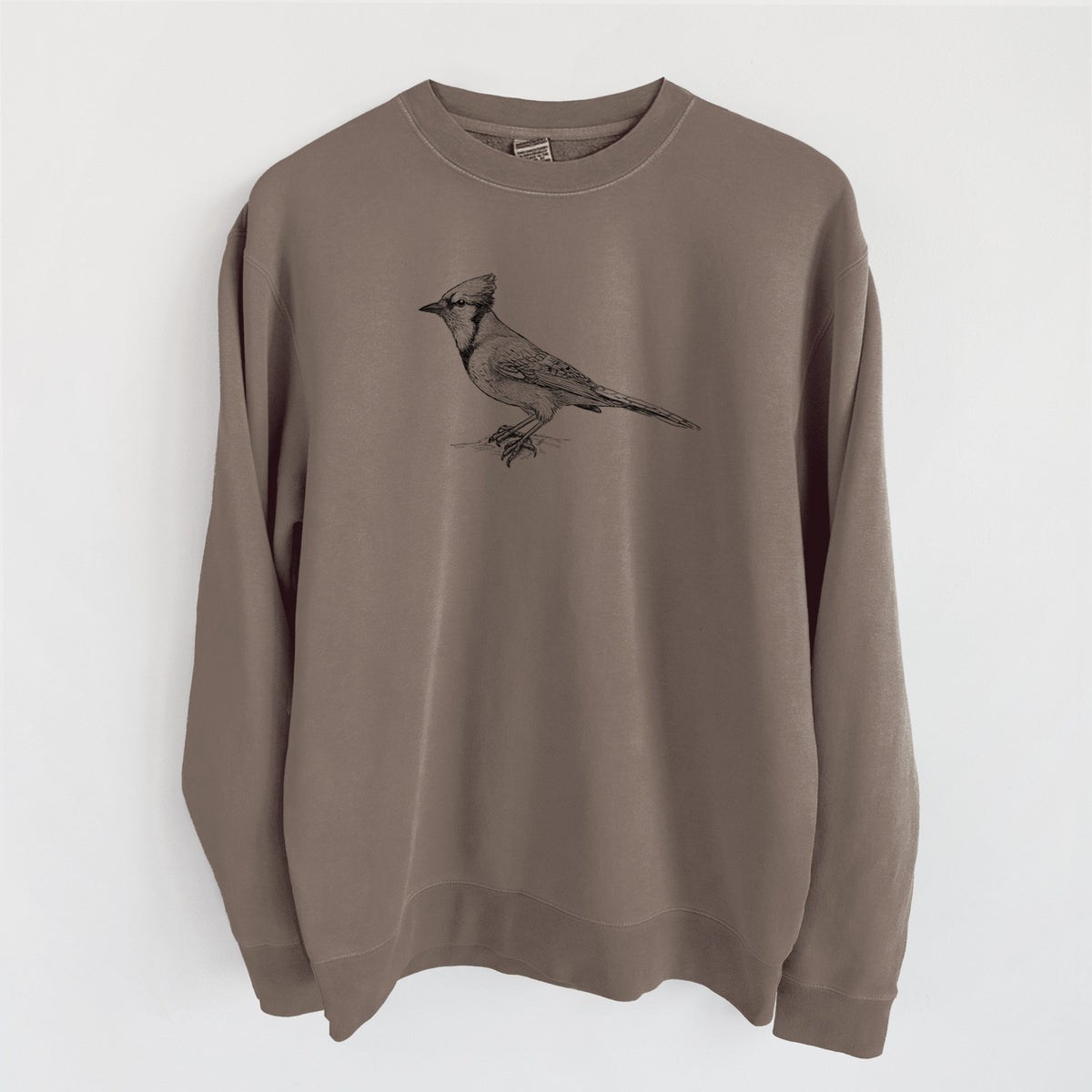 Blue Jay - Cyanocitta cristata - Unisex Pigment Dyed Crew Sweatshirt in Espresso Brown Color