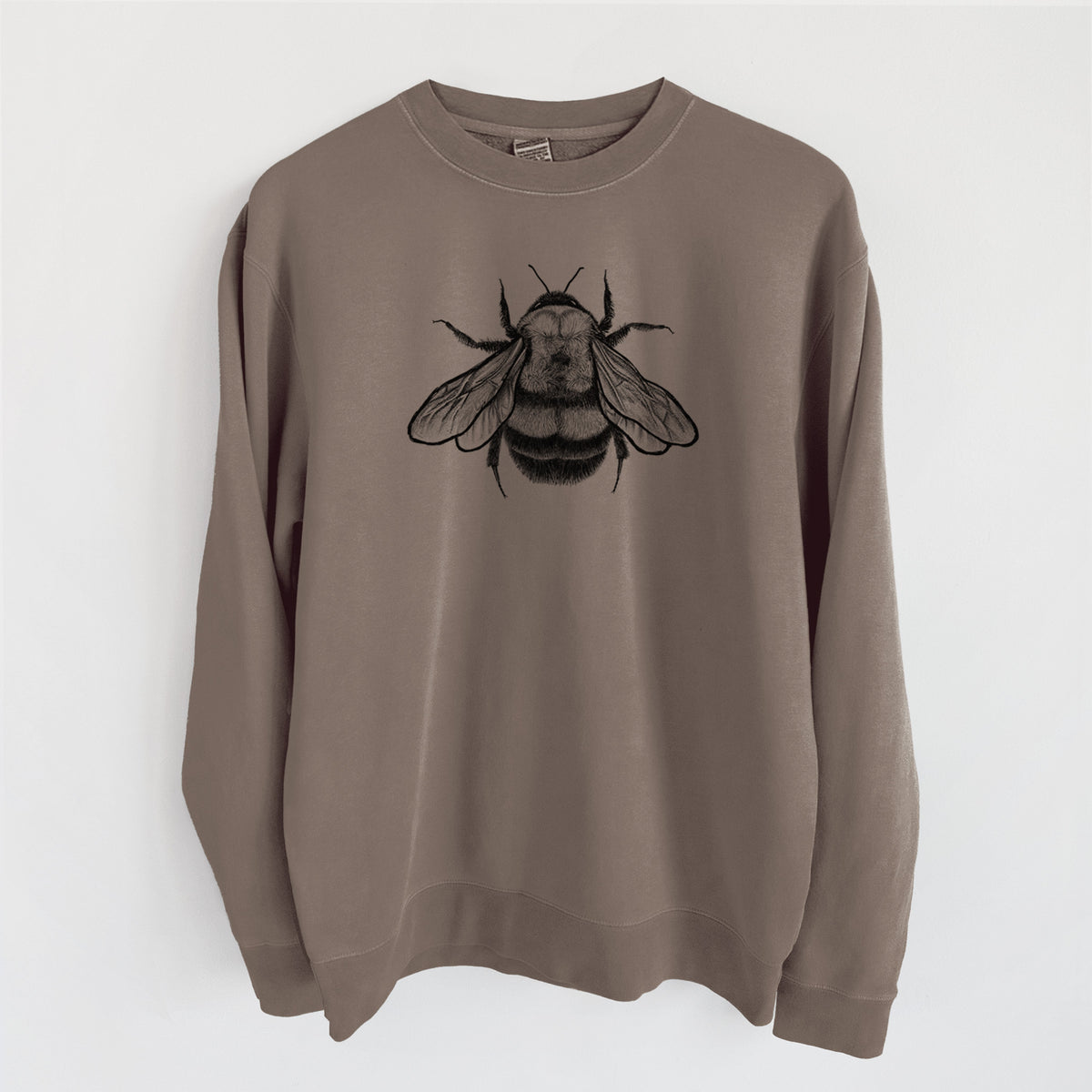 Bombus Affinis - Rusty-Patched Bumble Bee - Unisex Pigment Dyed Crew Sweatshirt in Espresso Brown Color