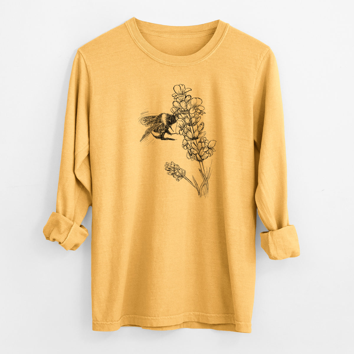 Bumblebee on English Lavender - Bombus Pensylvanicus - Men&#39;s Heavyweight 100% Cotton Long Sleeve