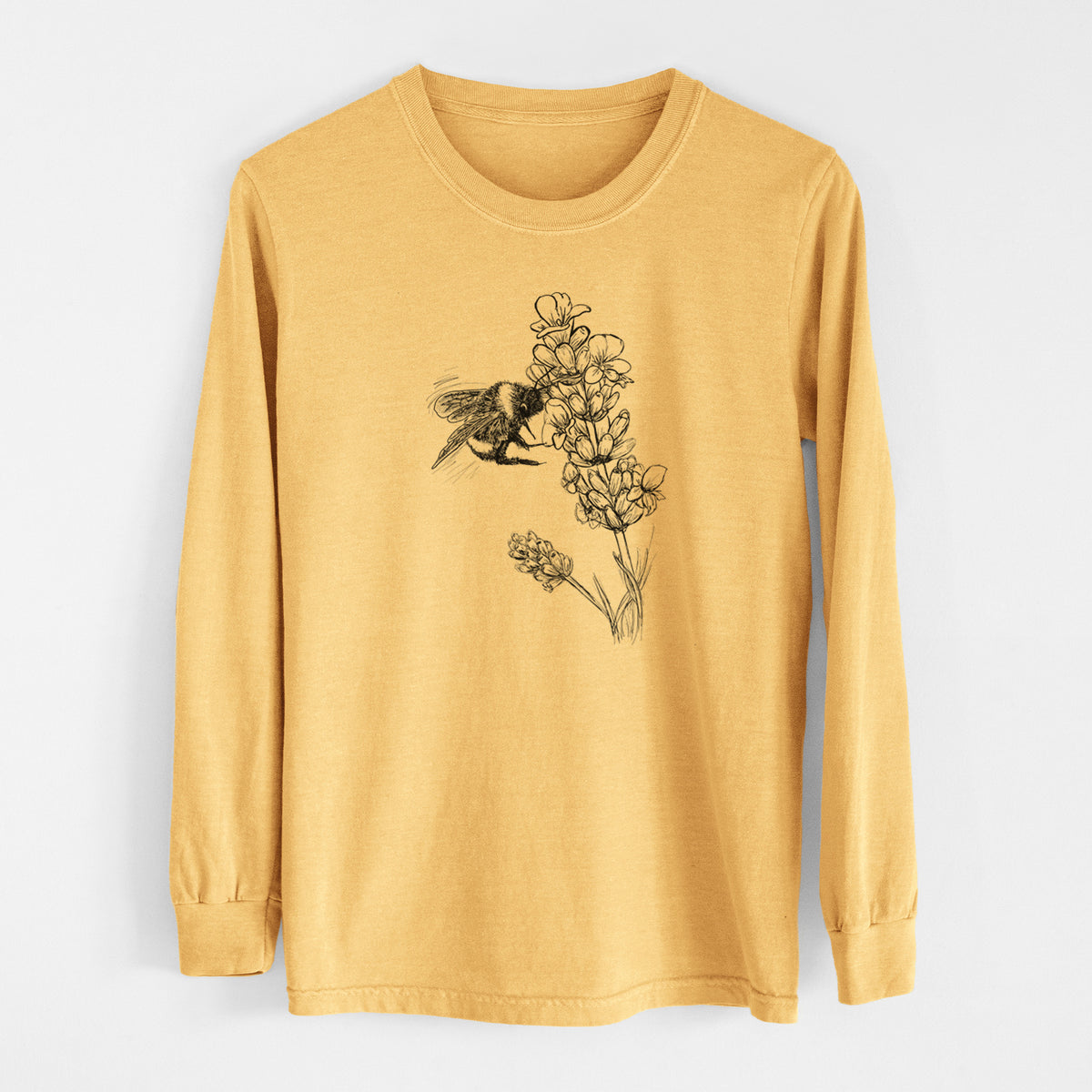 Bumblebee on English Lavender - Bombus Pensylvanicus - Men&#39;s Heavyweight 100% Cotton Long Sleeve