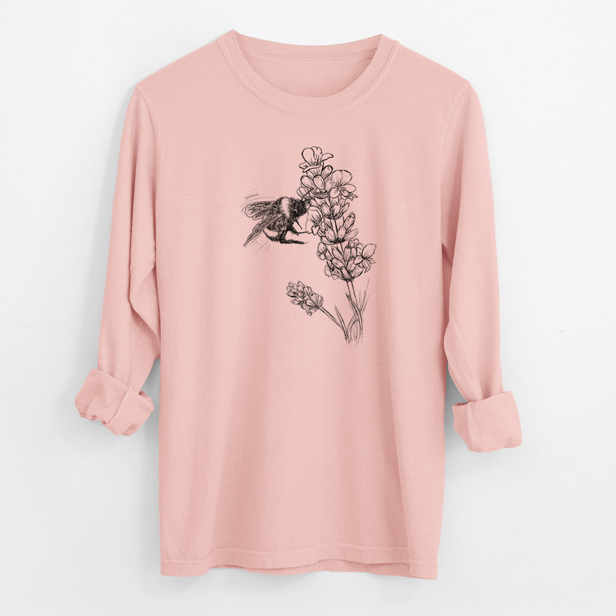 Bumblebee on English Lavender - Bombus Pensylvanicus - Men&#39;s Heavyweight 100% Cotton Long Sleeve