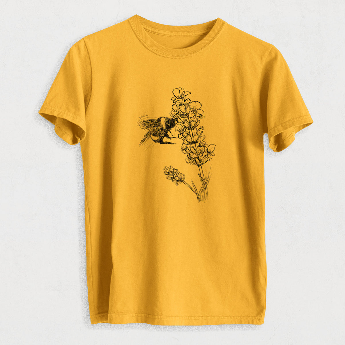 Bumblebee on English Lavender - Bombus Pensylvanicus - Heavyweight Men&#39;s 100% Organic Cotton Tee