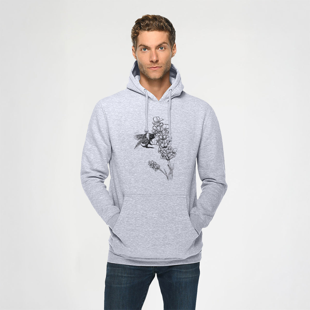 Bumblebee on English Lavender - Bombus Pensylvanicus - Heavyweight Fleece Hoodie