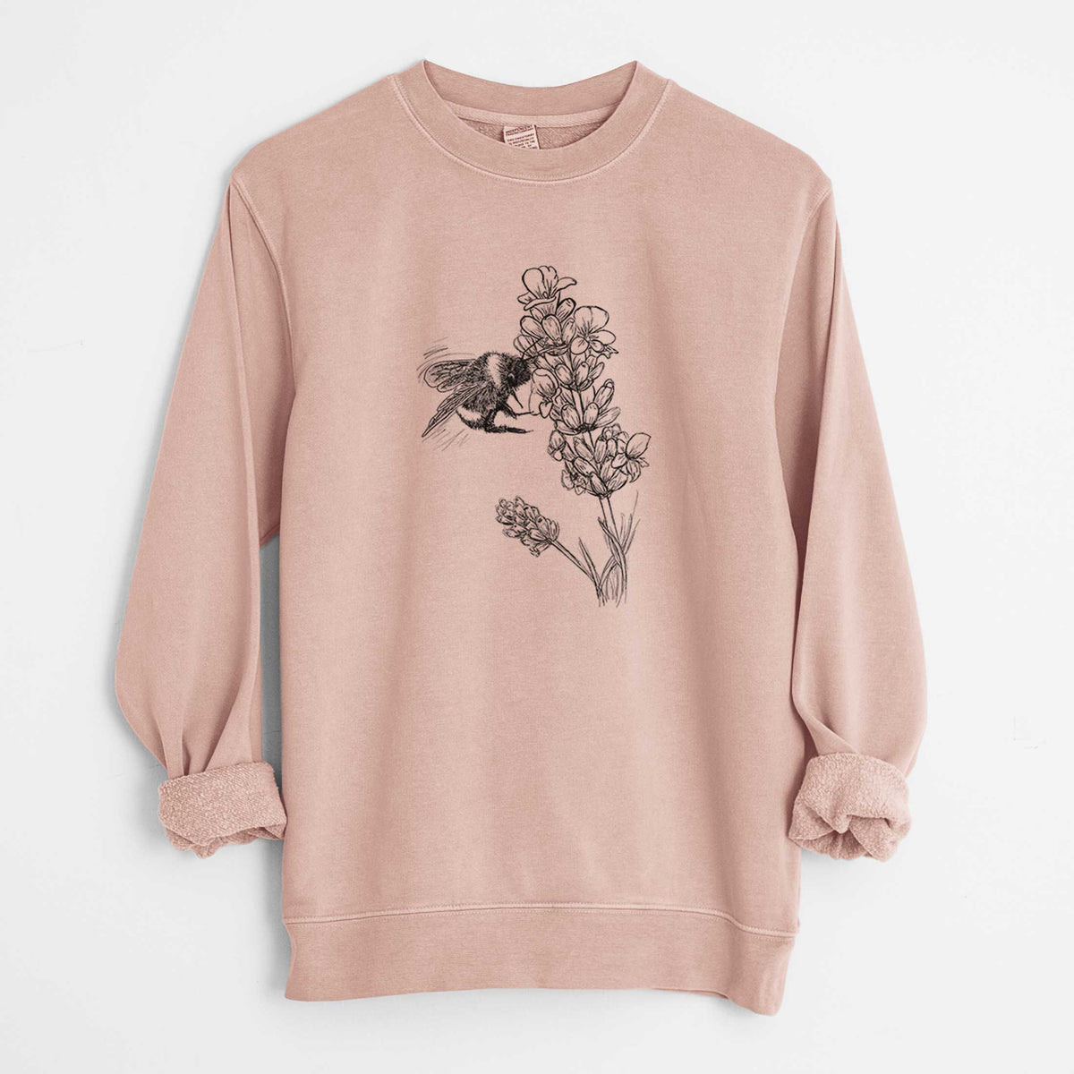 Bumblebee on English Lavender - Bombus Pensylvanicus - Unisex Pigment Dyed Crew Sweatshirt