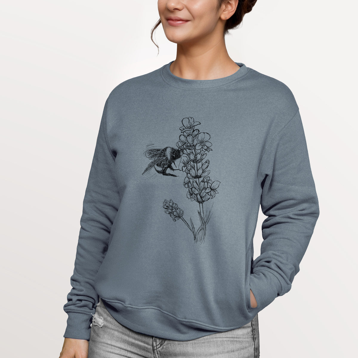 Bumblebee on English Lavender - Bombus Pensylvanicus  - Unisex Reclaimed Crewneck Sweatshirt