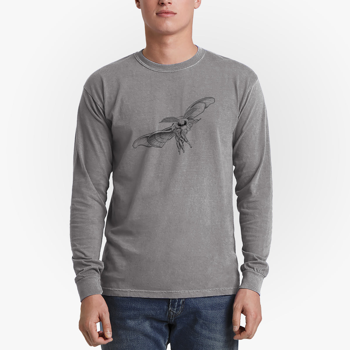 Domestic Silk Moth - Bombyx mori - Men&#39;s Heavyweight 100% Cotton Long Sleeve