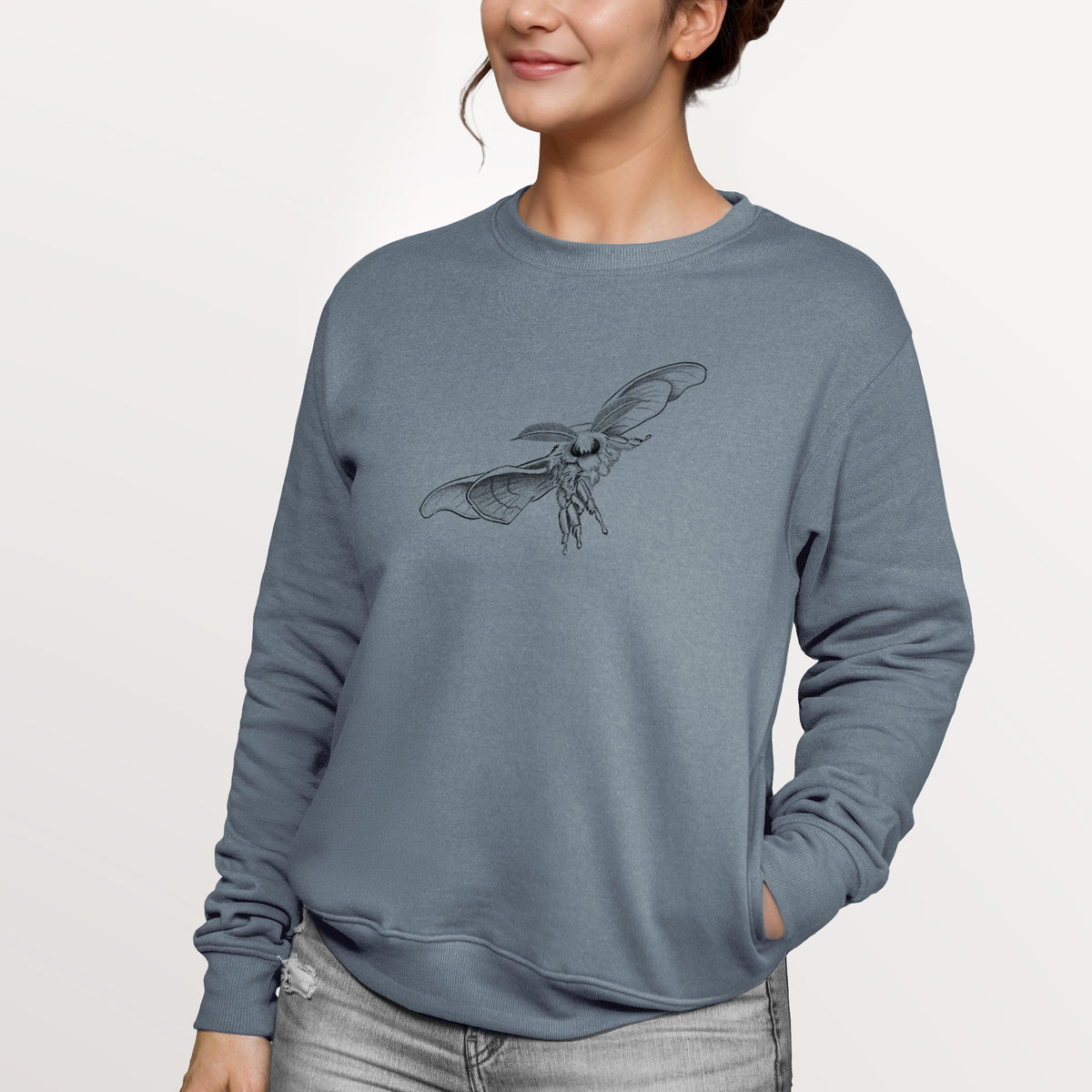 Domestic Silk Moth - Bombyx mori  - Unisex Reclaimed Crewneck Sweatshirt