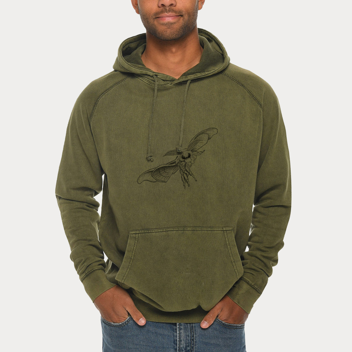 Domestic Silk Moth - Bombyx mori  - Mid-Weight Unisex Vintage 100% Cotton Hoodie